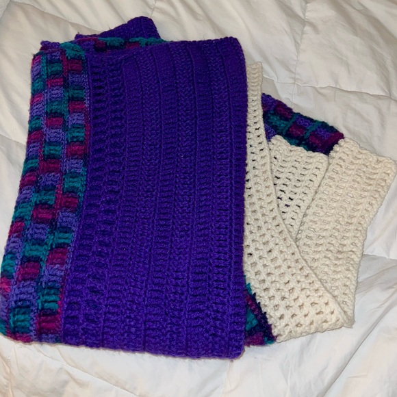 Handmade Crochet Purple, Green & Cream Retro Throw Blanket - Picture 7 of 9